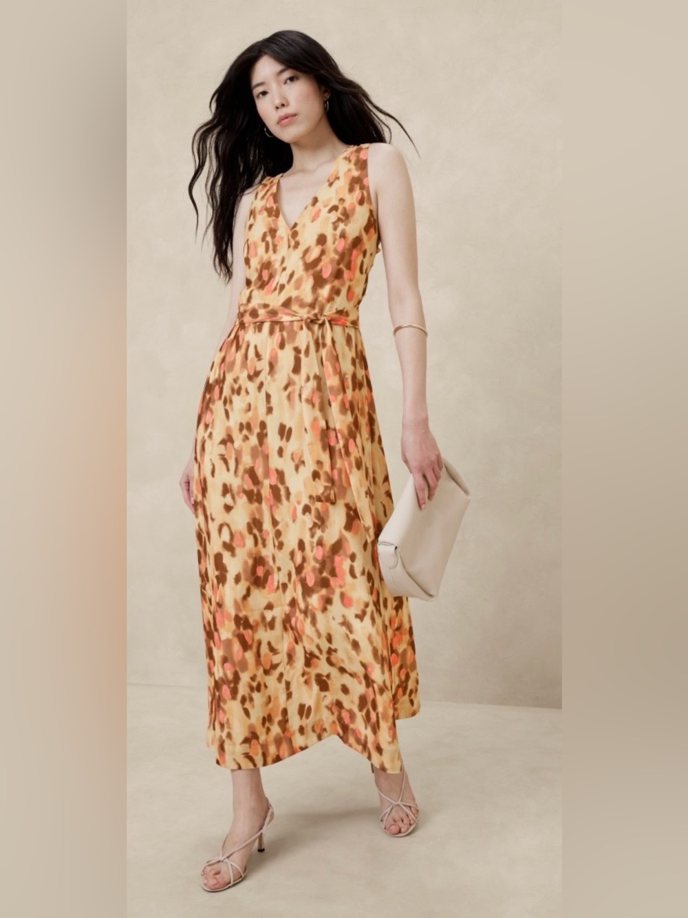 Banana Republic NEW Yellow Pink Twist Back Waist Tie Sleeveless Maxi Dress XS